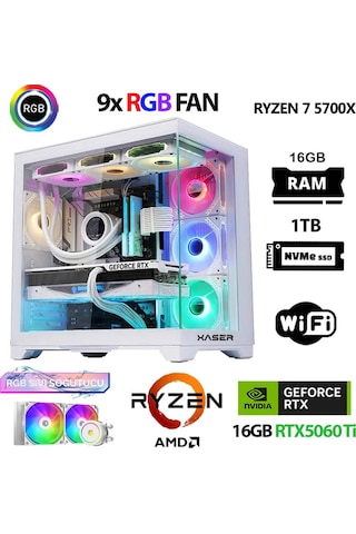 Xaser Sovax50 R7 5700X 16 GB 1 TB SSD 16 GB RTX5060Tİ Free Dos Masaüstü Oyuncu Bilgisayarı