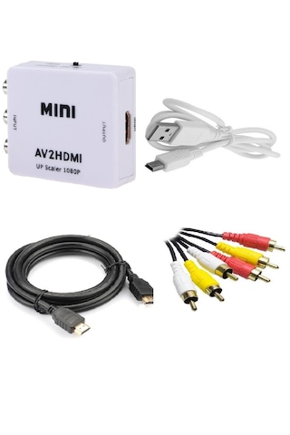 Rca Av To Hdmi Çevirici + Hdmi Kablo + Rca Kablo