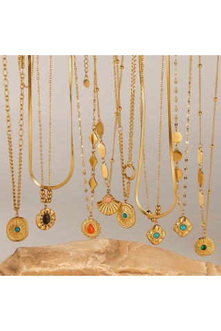 Sones Opk Gx2442 Vintage Mizaç Paslanmaz Çelik Geometrik Kolye Çok Renkli