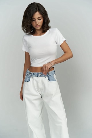 Mai Collection Mai Studios Co. Perla Vatkalı Beyaz Crop Bluz