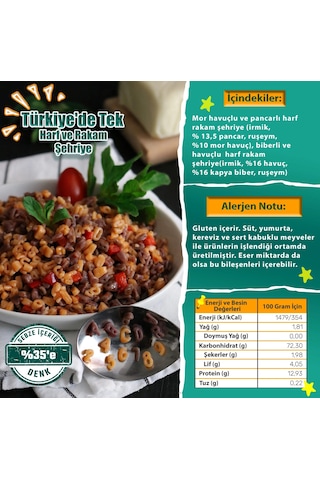 Karışık Sebzeli Harf Rakam Şehriye %35 Sebzeli-250 G