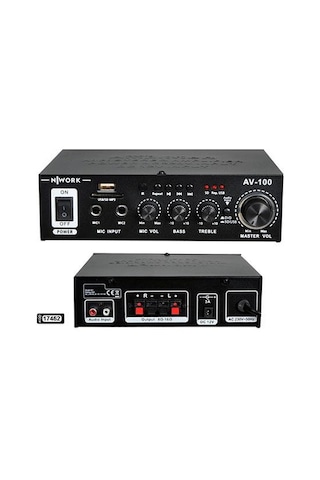 Nwork AV-100 USB - SD - Bluetooth Destekli 100 Watt Stereo Anfi