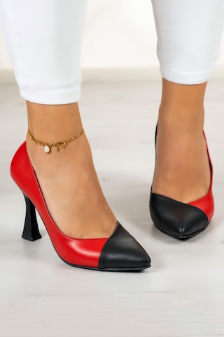 Jatqılı Plus Siyah Kırmızı Kadeh Topuklu Ayakkabı Siyah - Kırmızı
