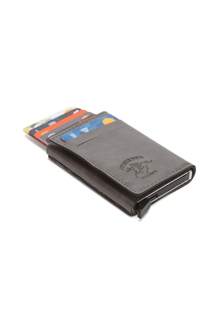 Newish Polo Erkek Vegan Deri Rfid Korumalı Mekanizmalı Otomatik Kızaklı Kartlık Ve Cüzdan New340 Gri