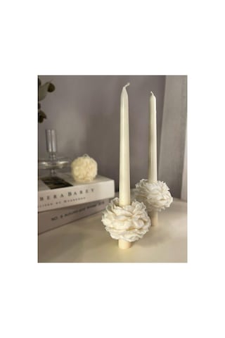 Dekoratif Şamdanlık Mum 25 Cm 1 Adet 2 Adet Şakaik Gül Toplamda 3 Parça Modern Dekoratif Soy Mum Bej