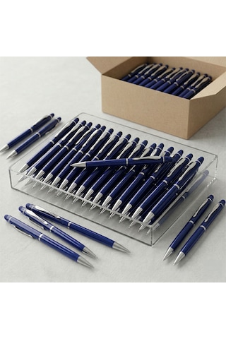 Bk Kurumsal Promosyon 1022 Metal Lacivert Touchpen Kalem 10 Adet Lazer Baskılı Logolu Tükenmez Kalem