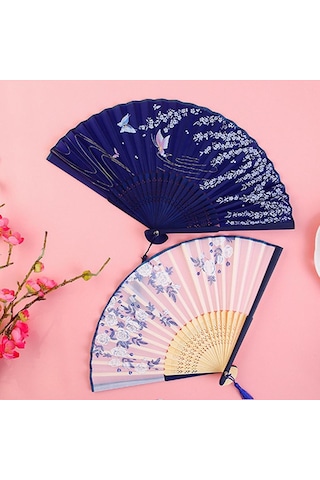 Jmsstore Ahşap Saplı Klasik Desenli Püsküllü Zarif Yelpaze Beden: No.4 Çok Renkli