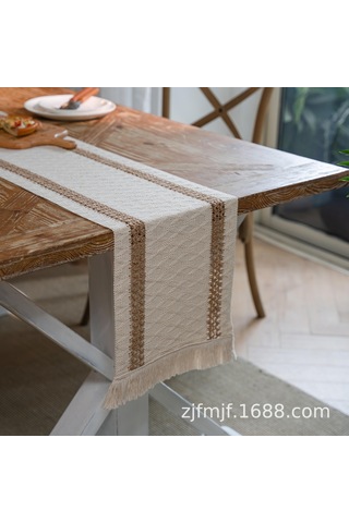 Skycity Bej 30x220 Cm Pendilli Kumaş Masa Örtüsü - Amerikan Boho Stili Kaba Kumaş Örgü - Noel, Düğün Ve Ev Dekorasyonu - Dayanıklı Ev Gereci Diğer