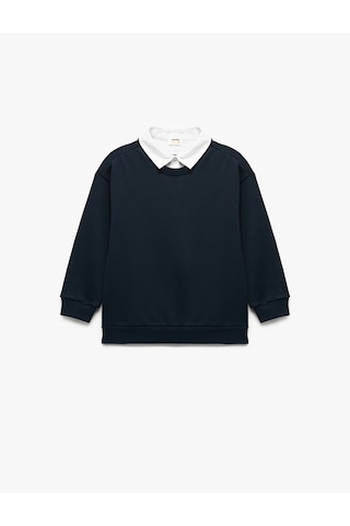 Koton Uzun Kollu Okul Gömleği Yaka Oversize Okul Sweatshirt Lacivert 7wkb10005tk