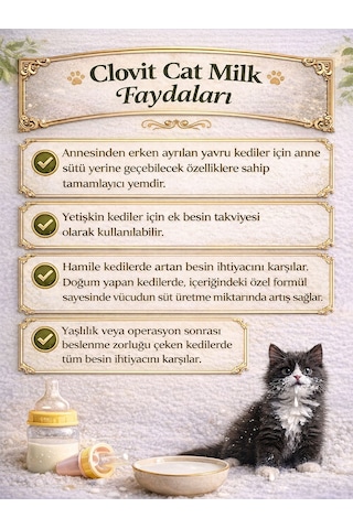 Clovit Cat Milk Yavru Kediler İçin Taurin İçeren Takviye 250 G