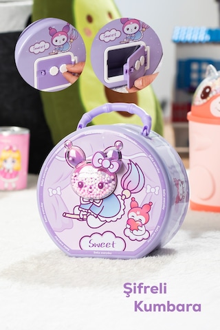 Porsima 040-1 Metal Şifreli Kilitli Yuvarlak Kumbara Lila 15x15cm