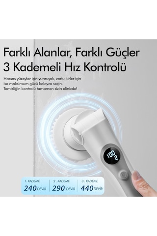 Kablosuz Şarjlı Temizlik Fırçası 8 Başlıklı 3 Kademe Hız Ayarlı Teleskopik Çok Amaçlı Ev Cihazı