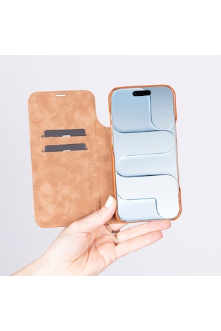 Bloomcase Sonat Mahogany Saddle Hakiki Deri iPhone Uyumlu 17 Air 6.5" Folio Kılıfı Kahverengi