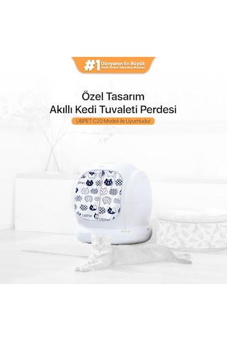 Ubpet C20 Uyumlu Kedi Tuvaleti Perdesi Kum Dağılım Önleyici Mıknatıslı Giriş, Premium Kumaş, Beyaz