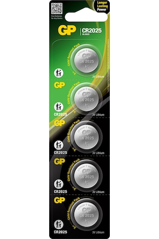 GP CR2025 3V Lityum Kartela Düğme Pil 5'li