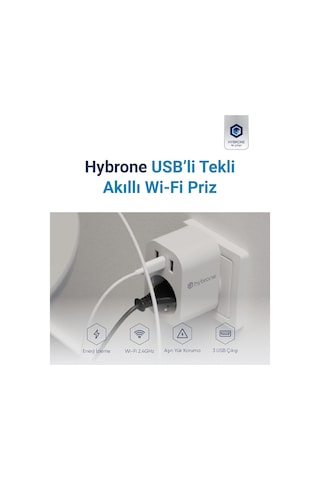 Hybrone Usb Ve Type-c Girişli Akım Korumalı Wi-fi Akıllı Priz, Adaptör, 16 Amper, Enerji İzleme, Çocuk Kilidi, U 0