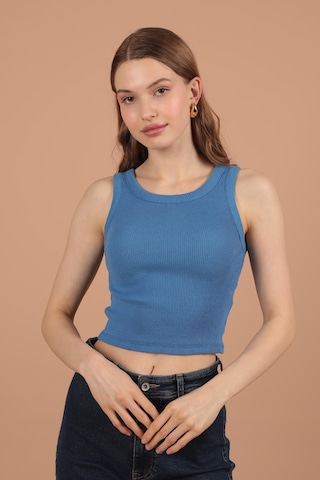 Chıcnhappy Kaşkorse Kumaş Halter Yaka Kadın Bluz İndigo - Kadın İndigo