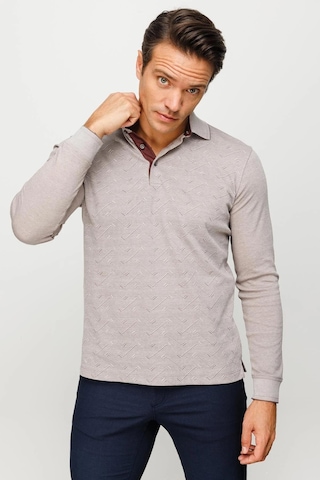 Desen Triko Erkek Polo Yaka Desenli Uzun Kollu Sweatshirt Bej Bej