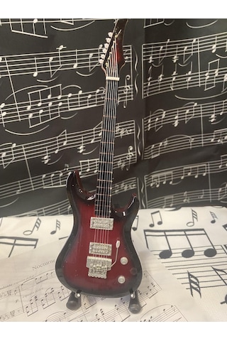 Herşey Nota Elektro Gitar Koyu Kahve El Yapımı Biblo Minyatür 25