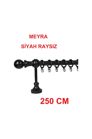 Meyra Demonte Başlıklı Ahşap Rustik Perde Askısı - Raysız -siyah 250 Cm Siyah