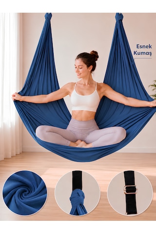 Yoga Hamağı Fly Salıncağı Yükseklik Ayarlanabilir Antigravity Esnek Askılı Denge Spor Aleti Pilates Fitness Denge Esneme Gerdirme Gelişim Mavi
