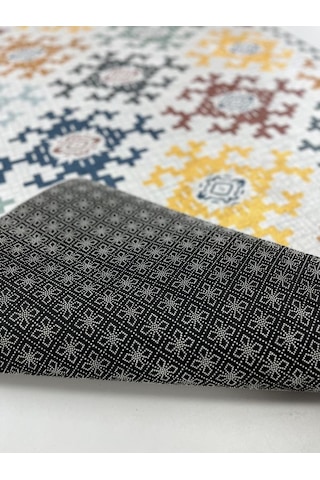 Kaymaz Tabanlı Yıkanabilir Dijital Baskı Çocuk Halısı Kilim Desen Çok Renkli