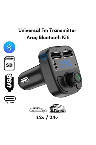 Fm Transmitter Bluetooth Araç Kiti Mp3 Usb-typce Oto Müzik Çalar