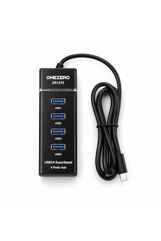 Onezero Zr1272 Type-c Girişli 4 Portlu Usb Hub Çoklayıcı 1x Usb 3.0 + 3x Usb 2.0 1.2 Metre Kablolu Laptop Adaptörü