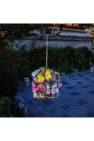 Novahub Demir Kelebek Top Sarkıt, Güneş Bahçe Dekorasyonu, Işık Yaratma, Kare Manzara, Açık Renk, Bahçe Atmosferi