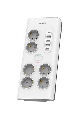Phılıps Spn7060wa/62, 6 Soket, Akım Korumalı Priz, 900 Joules, 2mt Kablo, 1xusb-c 15w Şarj, 4xusb-a 20w, Beyaz 0