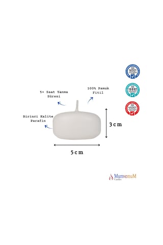 12 Li Çap 5 Cm Beyaz Yüzen Mum Beyaz