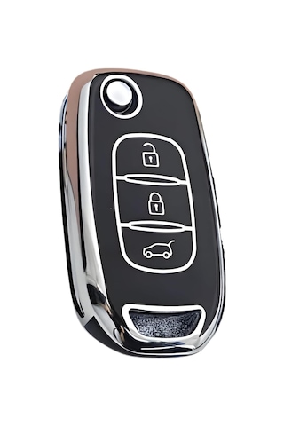 Autohan Keys Megane 4 Joy, Clio 5, Captur, Taliant Express İçin 3 Butonlu Nano Anahtar Kılıfı, Siyah-gümüş