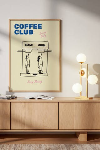 Coffee Club Kahve Köşesi Poster Tablo Ahşap Çerçeveli 33 X 48