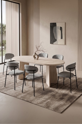 Hopilon Bohem 90x168 Sabit Yemek Masası Mutfak Masası Takımı 6'lı Polo Sandalye Takımı Haki