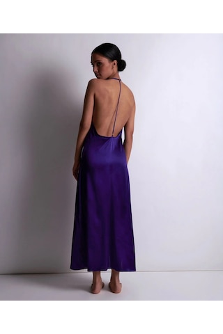 Aubade Silk Desire Uzun Gecelik Derin Dekolteli Saten Guipure Dantel Detaylı Sırt Dekolteli Elbise Mor