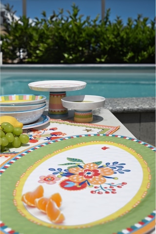 Mamma Mia Çiçek Desenli Oval Servis Tabağı 50 Cm X 35 Cm Yeşil