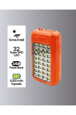 Gold Silver Gs-875 Güneş Enerjili Powerbank Ve 32 Led Işıldak Turuncu