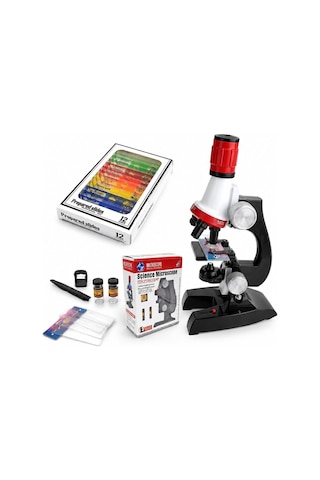 Eğitici Çocuk Mikroskop Kiti Led Işıklı Zoomlu 100x 400x 1200x Büyütmeli Bilim Seti