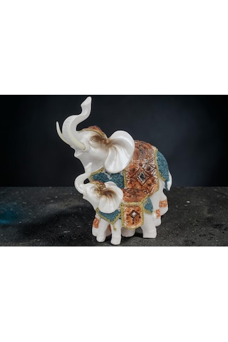 Lüks Nakış İşlemeli Anne Ve Yavru Fil Heykeli Feng Shui Şans Getiren Dekoratif Masaüstü Biblo 17 Cm.