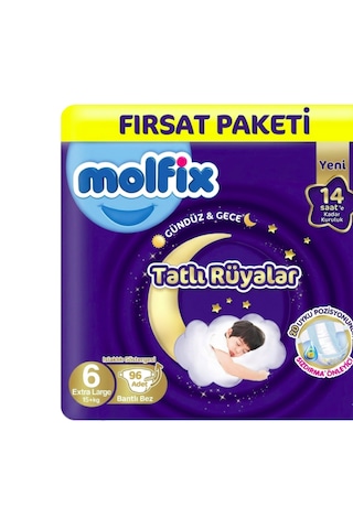 Molfix Tatlı Rüyalar 6 Beden Bebek Bezi 48x2 96 Adet 6 Numara