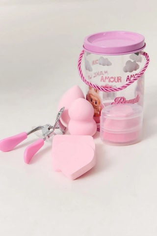 Amour Labubu Serisi 8 Parça Makyaj Sünger Seti Ve Kirpik Kıvırıcı - Pembe Kova Model
