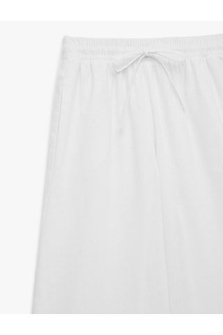 Koton Beli Lastikli Cepli Geniş Paça Keten Pantolon Beyaz 6sak40035pw