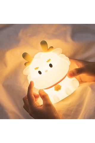 Yaozixa Küçük Ejderha Modeli 2.5w Şarjlı Renkli Işık Yatağa Arkadaşı Uyku Lambası Hediyelik Beyaz