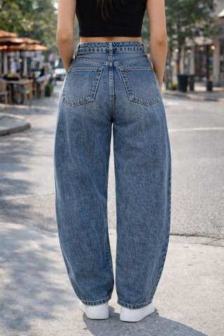 Cedy Denim Cedy Denım Yüksek Kalite Kadın Yüksek Bel Baggy Skater Jean Mavi