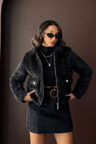 Verymoda Suni Kürk Görünümlü Kadın Ceket Siyah