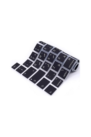 Apple Uyumlu MacBook Klavye Koruyucu Arapça A2338 M1 M2 13 İnç A2251 A2289 A2141 16 İnç Us Ansı Düz Enter Silikon Keyboard Cover Touch Bar Siyah