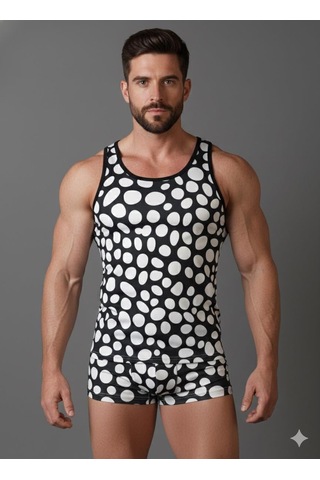 Erkek Desenli Tank Top Boxer Takımı Çok Renkli