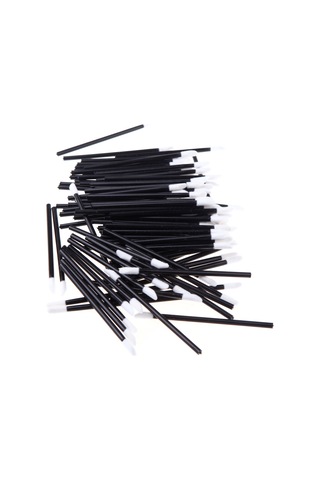 Hfambition Tek Kullandım植绒 Dudak Fırçası 100 Adet, Beyaz Uç Siyah Çubuk, Hijyenik Makyaj Gereci, 9 Cm Uzunluk