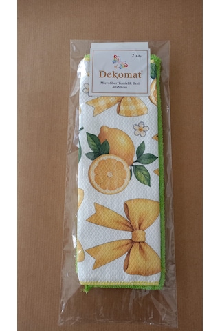 Microfiber Temizlik Bezi 40x50 Cm 2 Adet Hediye Kuşaklı Bir Adet Baskılı Bir Adet Naturel Yeşil