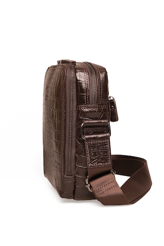Erkek Omuz Ve Postacı Çantası Hakiki Dana Derisi Kroko Desenli 6688-c Kangaroo Kingdom Koyu Kahverengi